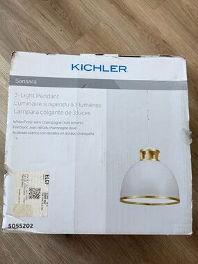 Kichler 3-Light Pendant in White with Gold Trim
